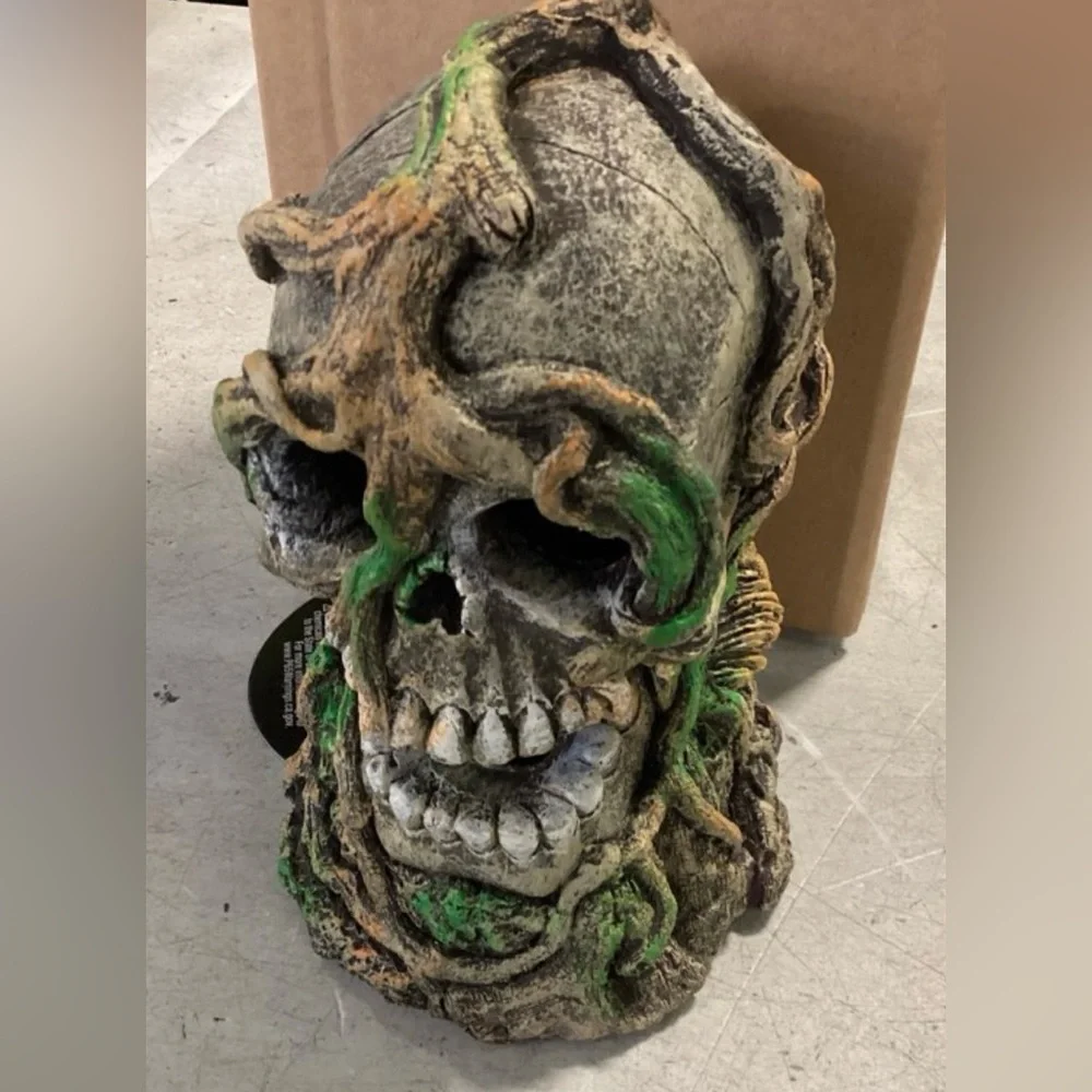 Tree Root Skull Sculpture for aquarium fish tank XL - Green & Brown Glofish
